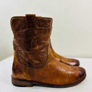 Frye Women's Paige Short Riding Western Boot,Cognac Pull-Up Leather Sz 9B